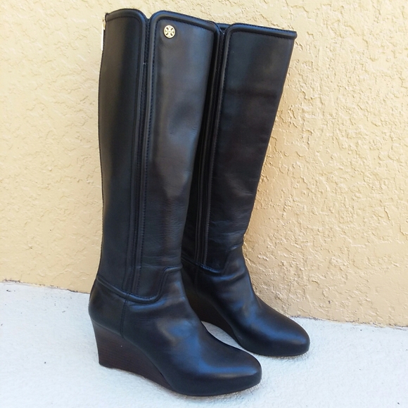 TORY BURCH Black Irene Wedge Heel Boot Size 7 - Picture 2 of 6